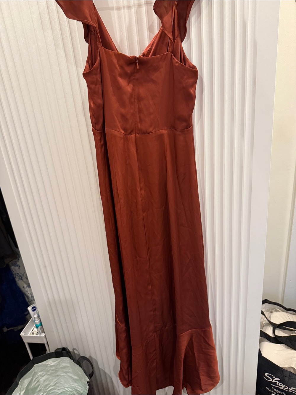 Express Rust High-Low Ruffle Slip Dress - Picture 3 of 4